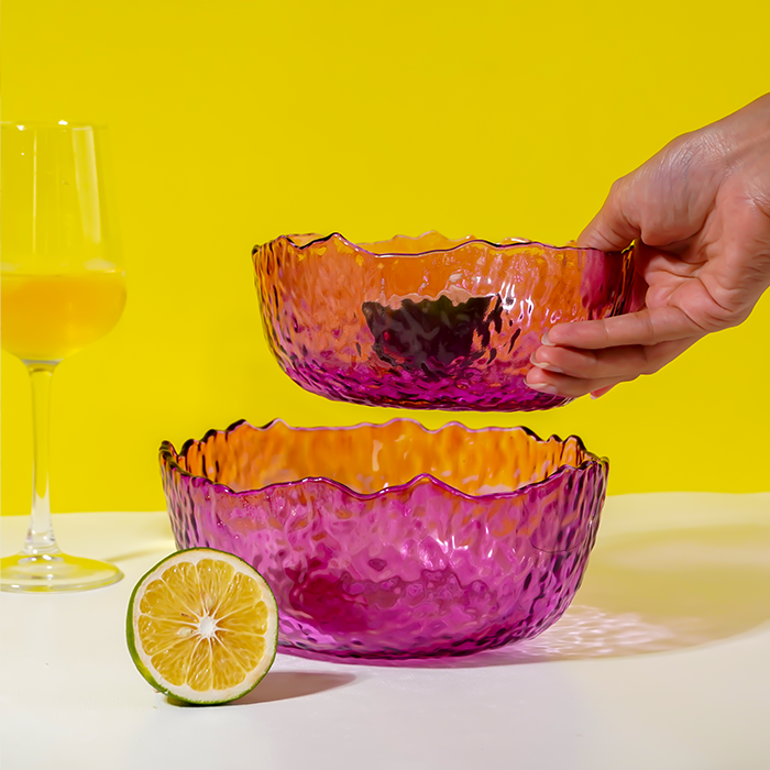 Vibrant Pink Wavy Glass Bowl Set of 2