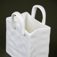 White Ceramic Bag Vase with Textured Design