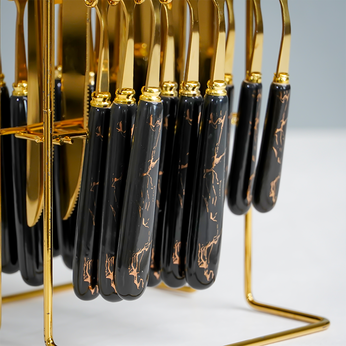 Black and Gold Stainless Steel Cutlery Set of 24