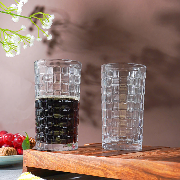 Clear Grid-Patterned Highball Glasses | Set of 6