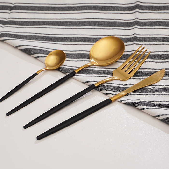 Black and Gold Stainless Steel Cutlery Set of 4