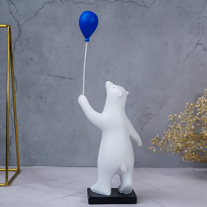 White Bear Figurine with Blue Balloon