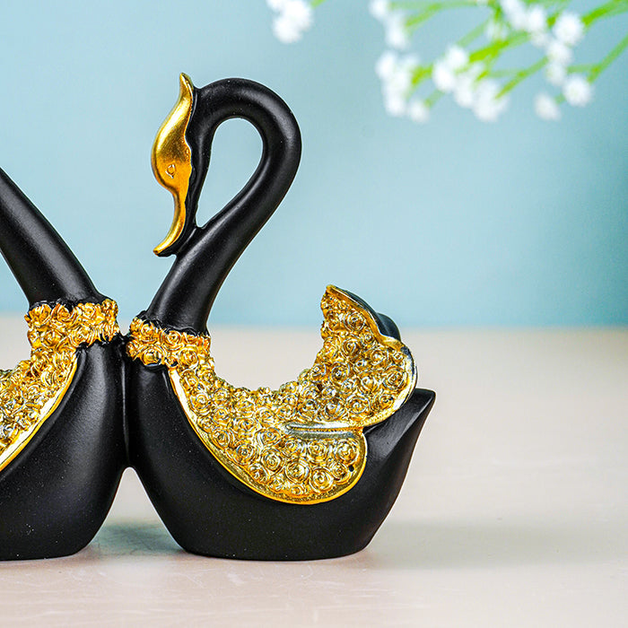 Black and Gold Swan Pair Figurines