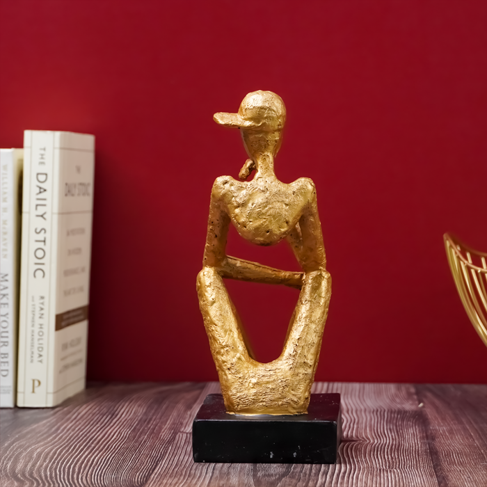 Gold Thinking Figure Sculpture - Unique Contemporary Decor