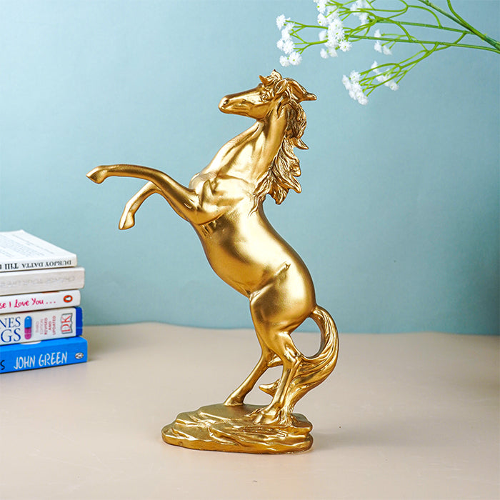 Golden Rearing Horse Figurine