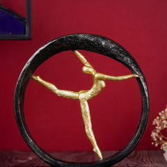 Gold Abstract Dancer in Black Circle Sculpture - Modern Art Decor