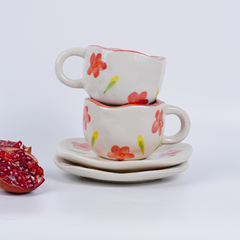 Hand-Painted Floral Ceramic Cup and Saucer Set