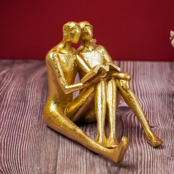 Gold Couple Reading Sculpture - Intimate Moments Decor