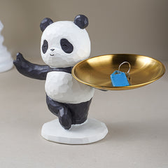 Black and White Textured Panda Standing Figurine