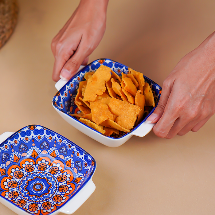 Blue & Orange Nova Square Ceramic Bowls Set of 2