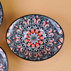 Black & Red Floral Long Ceramic Bowls Set of 3