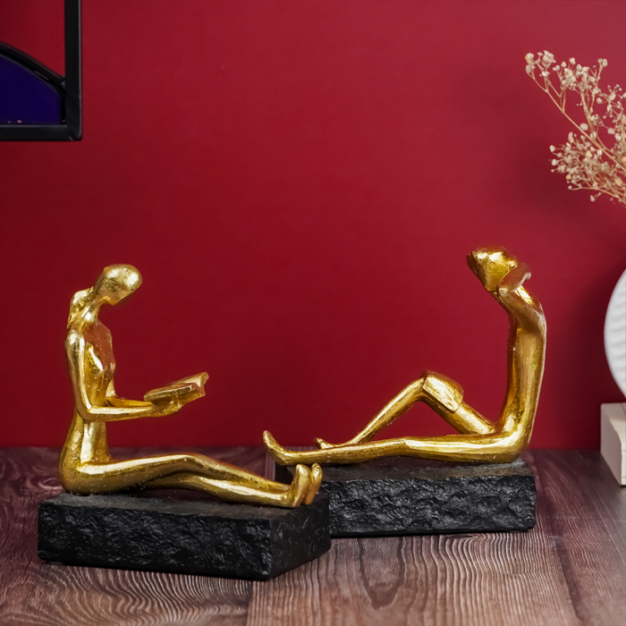 Gold Reading and Thinking Bookend Sculptures - Modern Art Decor