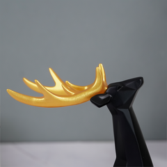 Black Geometric Deer Figurine with Gold Antlers