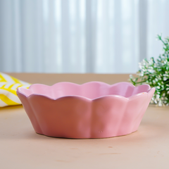 Soft Pink Ceramic Bowl with Scalloped Edges - Large