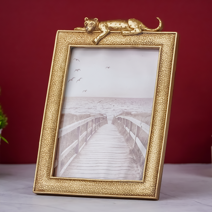 Gold Textured Photo Frame with Leopard Detail