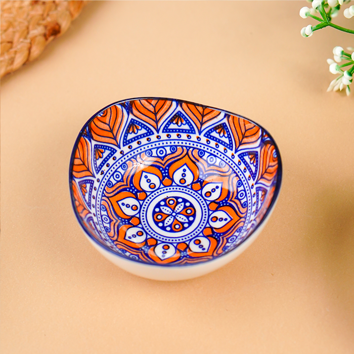 Blue & Orange Blaze Square Ceramic Bowls Set of 3