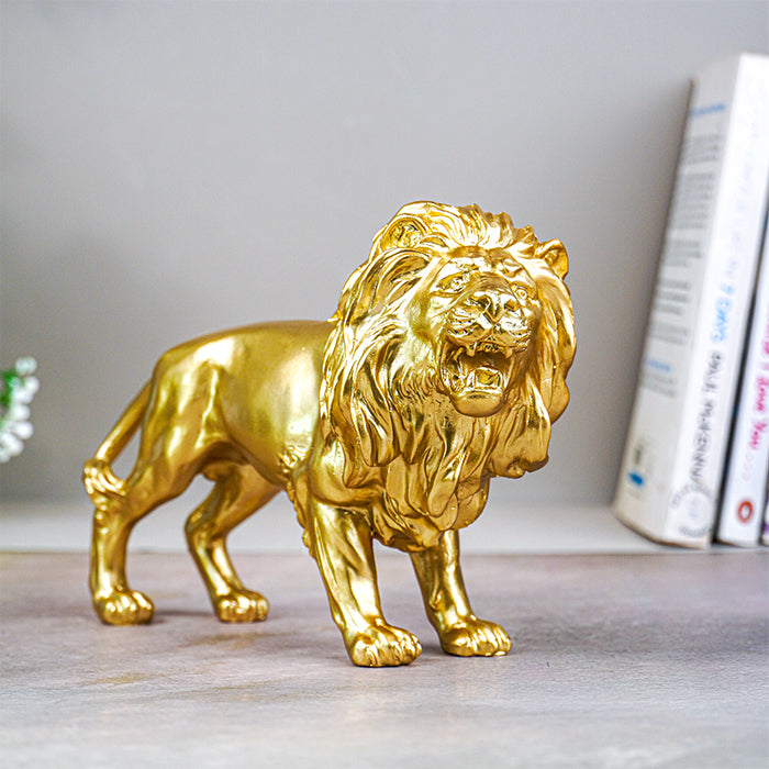 Golden Lion Figurine with Intricate Mane