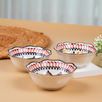 Green & Orange Scallop-Edge Ceramic Bowls Set of 3