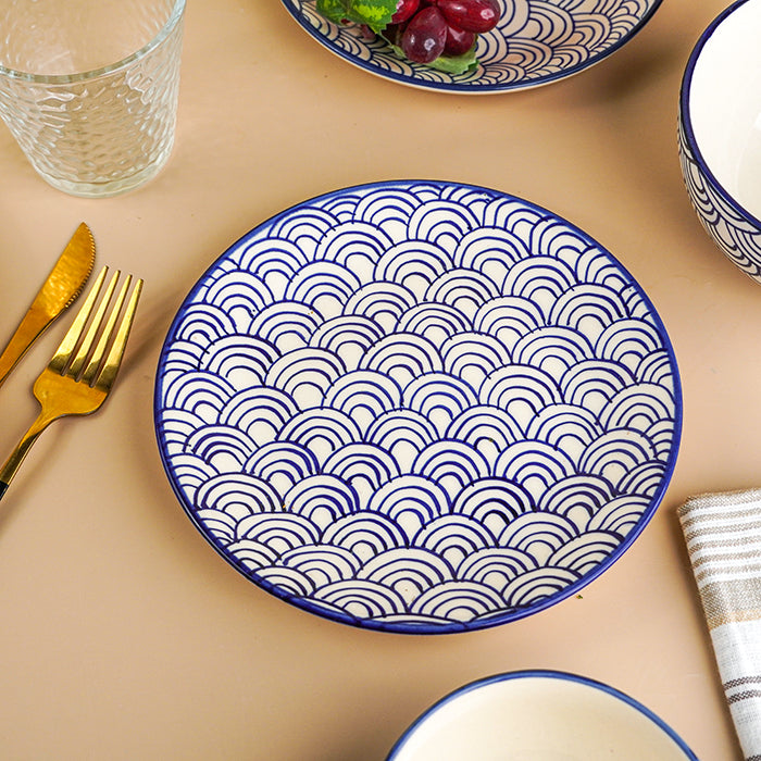 Blue and White Patterned Ceramic Dinner Set - Set of 3