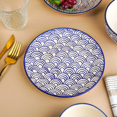 Blue and White Patterned Ceramic Dinner Set - Set of 3