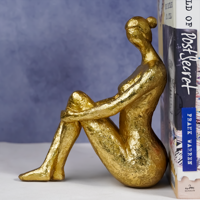 Gold Abstract Bookend Sculptures - Unique Sitting Figures Design