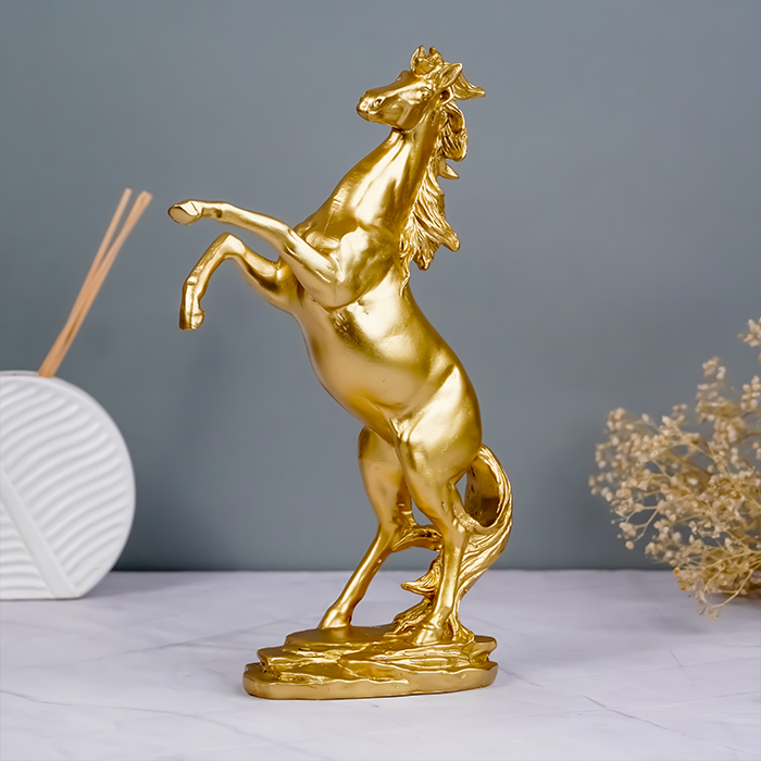 Gold Rearing Horse Sculpture