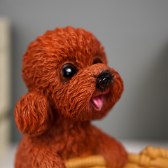 Adorable Brown Puppy Figurine with Basket