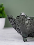 Textured Black Glass Bowl with Pedestal Base