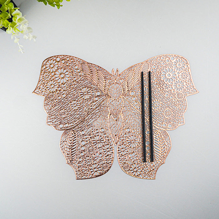 Rose Gold Butterfly Cutout Table Mat with Intricate Floral Design