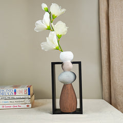 Stacked Stone Vase with Black Geometric Frame