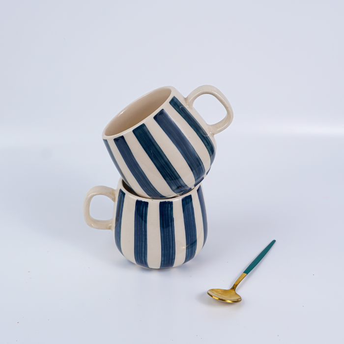 Navy and White Striped Ceramic Mug