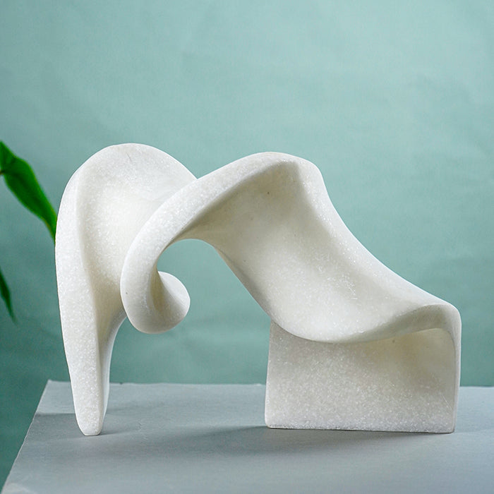 White Abstract Resin Sculpture with Fluid Folded Design