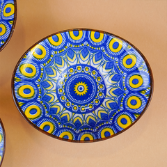 Yellow & Blue Sunburst Long Ceramic Bowls Set of 3