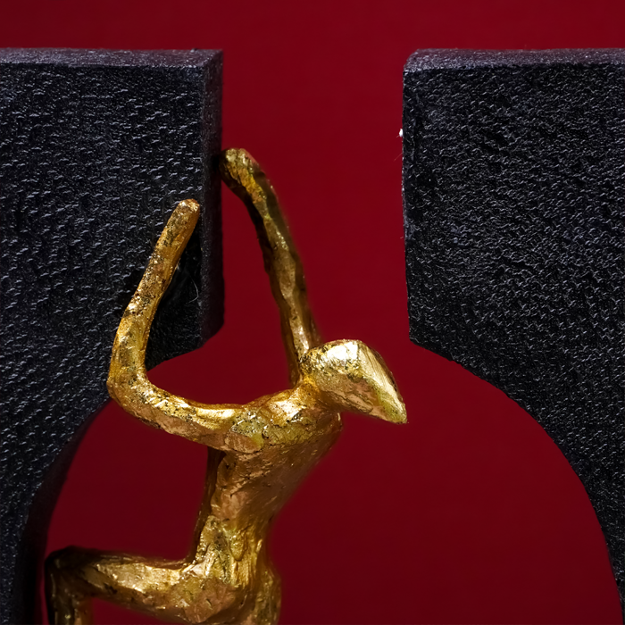 Gold Climbing Figure Sculpture in Black Frame - Modern Art Decor