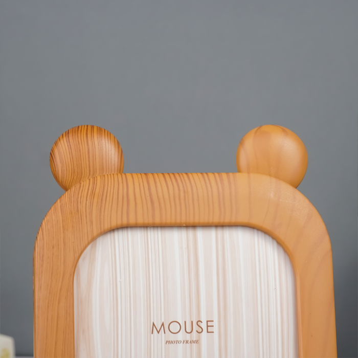 Natural Wood Mouse Photo Frame - Adorable Ear Design