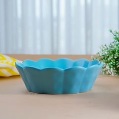 Sky Blue Ceramic Bowl with Scalloped Edges - Large