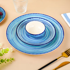 Sky Blue Ceramic Dinnerware Swirl Pattern - Set of 18