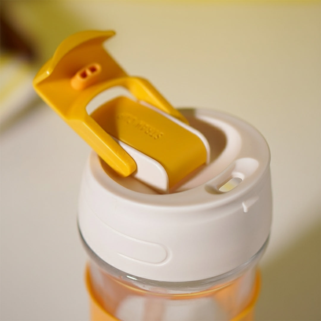 Orange Grip Glass Sipper with Built-In Straw
