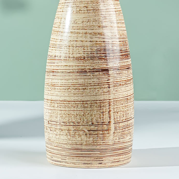 Beige Striped Ceramic Tall Vase