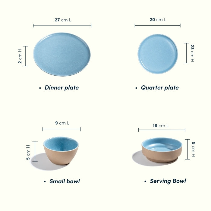 Sky Blue & Sand Ceramic Dinner Set of 20