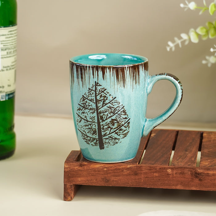 Teal Tree-Patterned Ceramic Mug