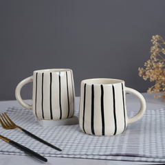 Cream Ceramic Mug with Black Stripes