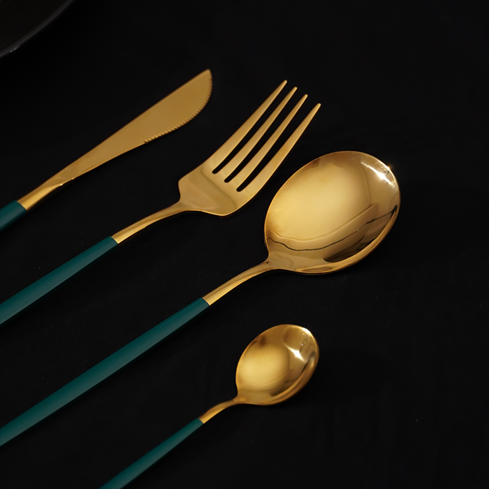 Gold and Teal Stainless Steel Cutlery Set of 4