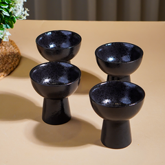 Black Pedestal Ceramic Bowls Set of 4