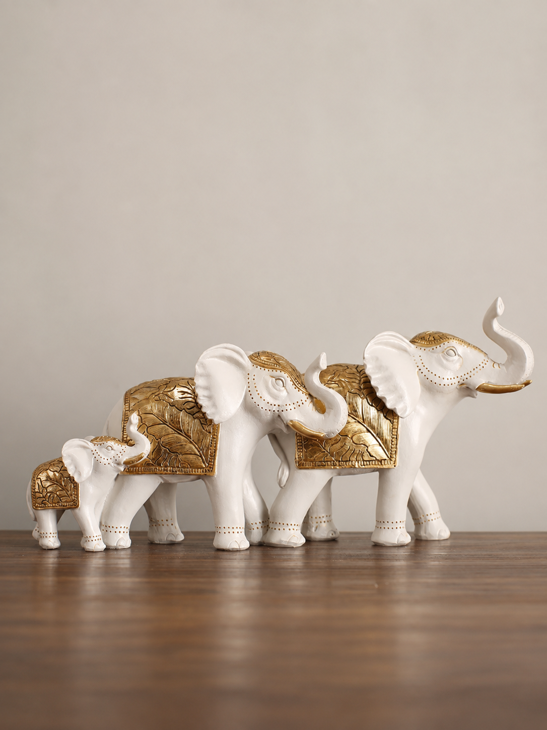 White Resin Elephant Family Figurine | Set of 3