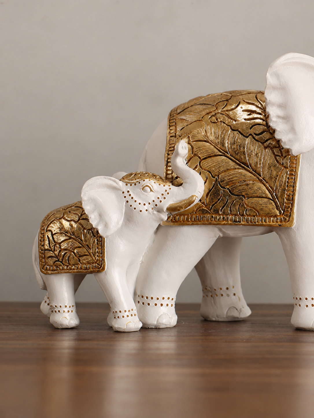White Resin Elephant Family Figurine | Set of 3