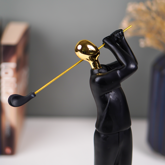 Black and Gold Golf Swing Figurine