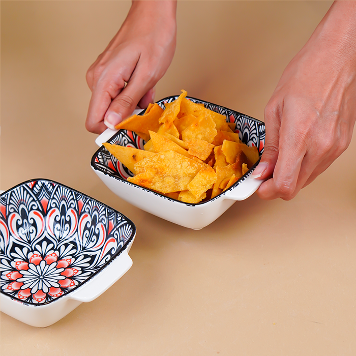 Black & Red Midnight Square Ceramic Bowls Set of 2