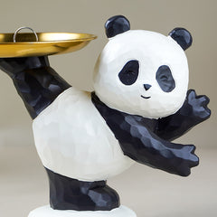 Black and White Panda Figurine with Gold Tray Holder