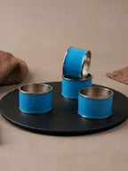 4-Piece Blue Enamel & Stainless Steel Napkin Ring Set - The Golden Theory
